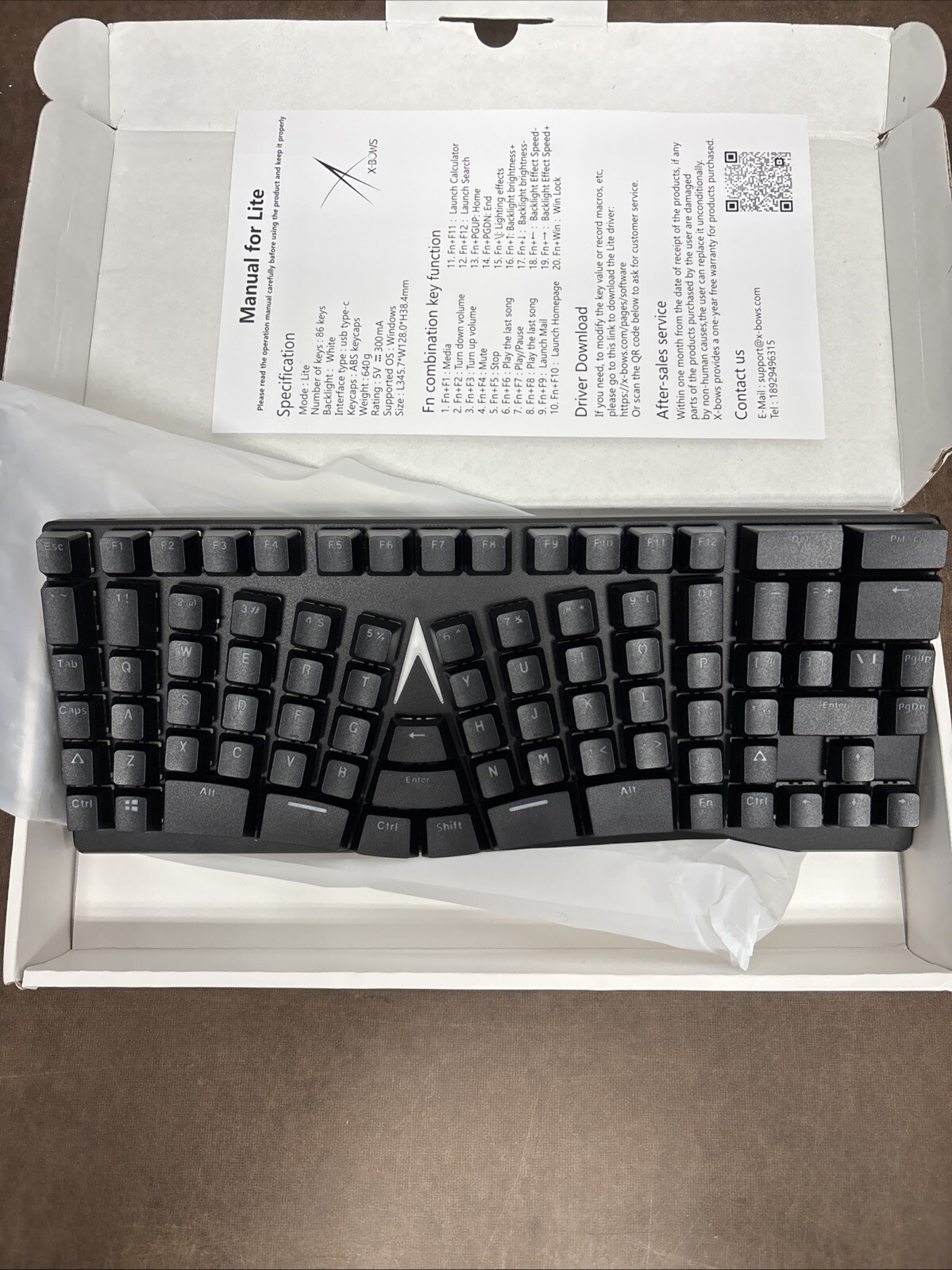 X-Bows Lite Mechanical Ergonomic Keyboard -  (w/ Key Tool)