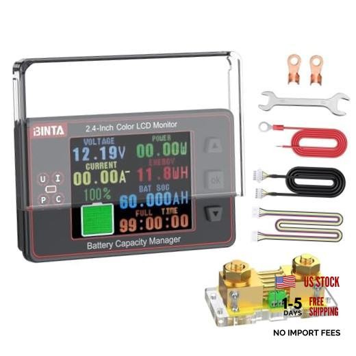 500A Battery Monitor Shunt 8-100V 2.4 Inch Color Screen Sliding Cover