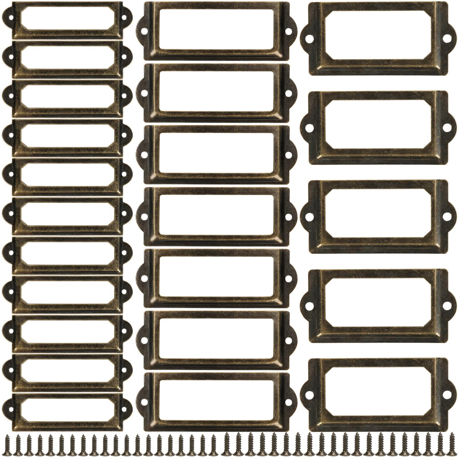 Office Library File Drawer Cabinet Card Tag Label Holder Metal Frame, Antique
