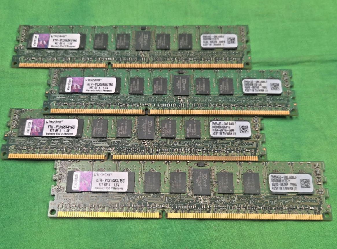 Kingston 4GB 1Rx4 PC3-12800 RDIMM CL11  16GB Kit KTH-PL316SK4/16G LOT OF 4 PCS