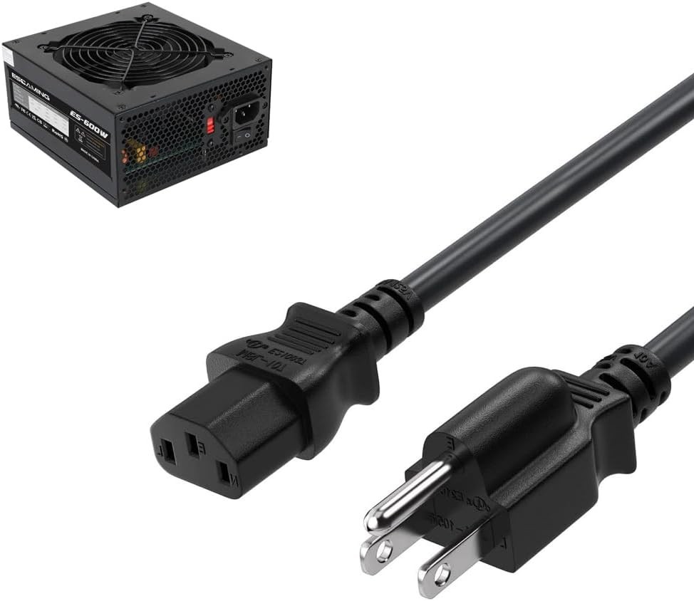 High-Performance 3-Prong PSU Power Cord - Ideal for Gamers & Professionals