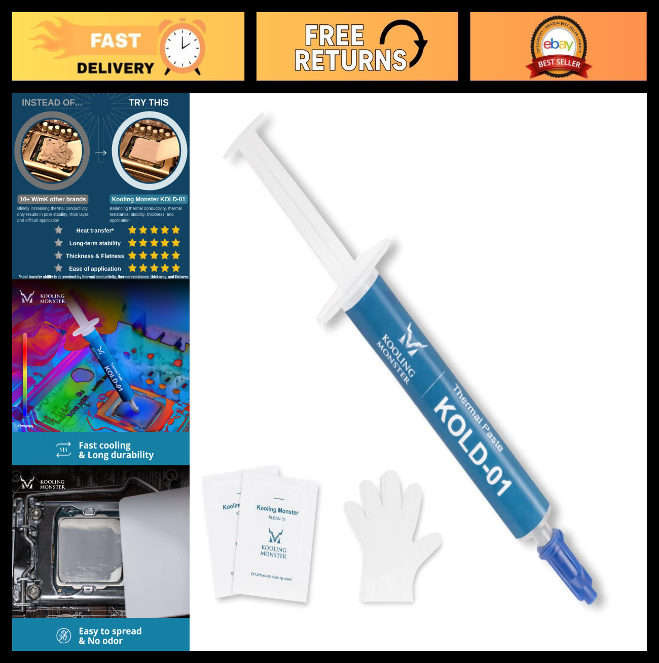 High-Performance Silicone Thermal Paste for CPU/Heatsinks, Easy Spread, Gloves &