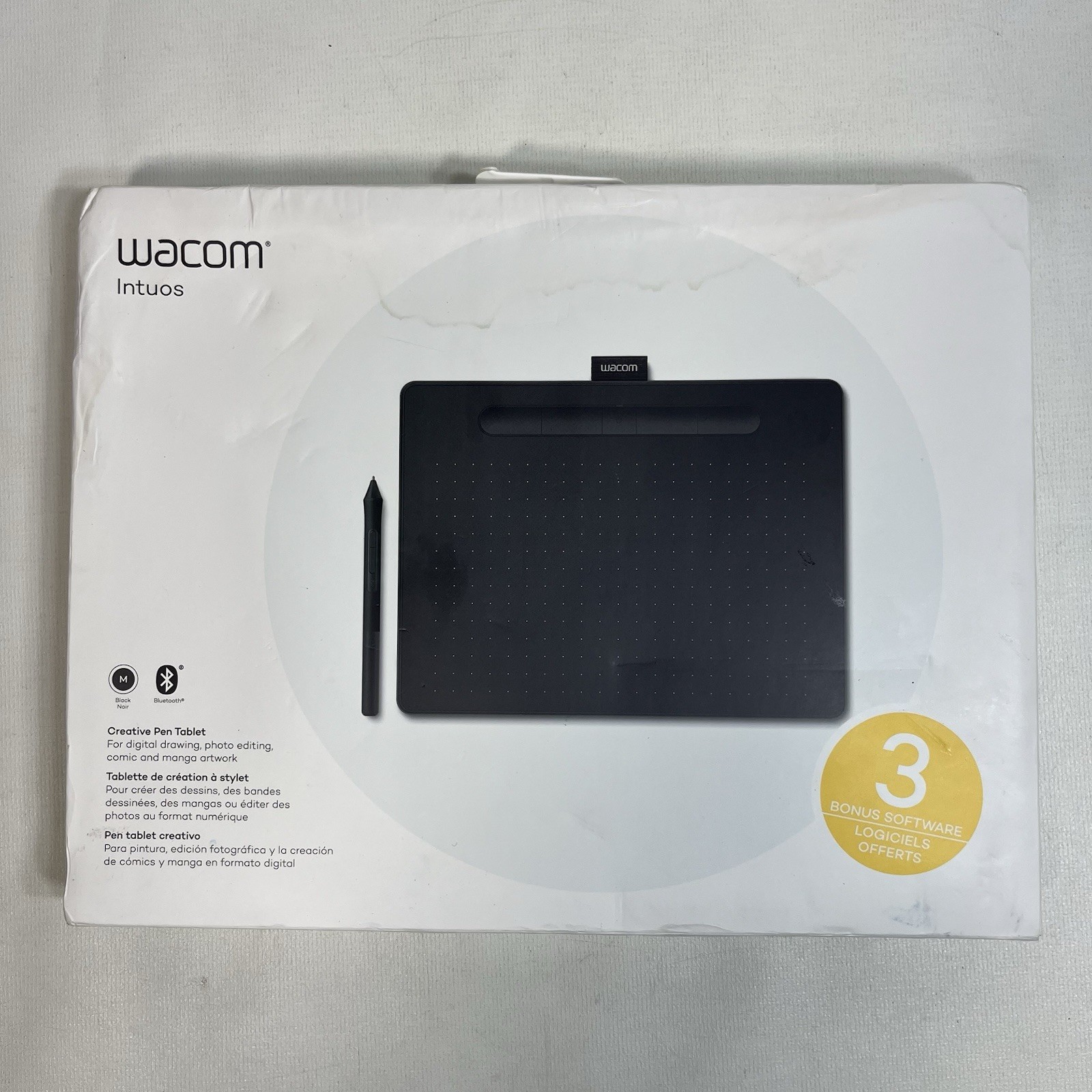 Wacom Intuos Wireless Graphics Tablet 3 Bonus Software Black 10.4"x 7.8" NEW