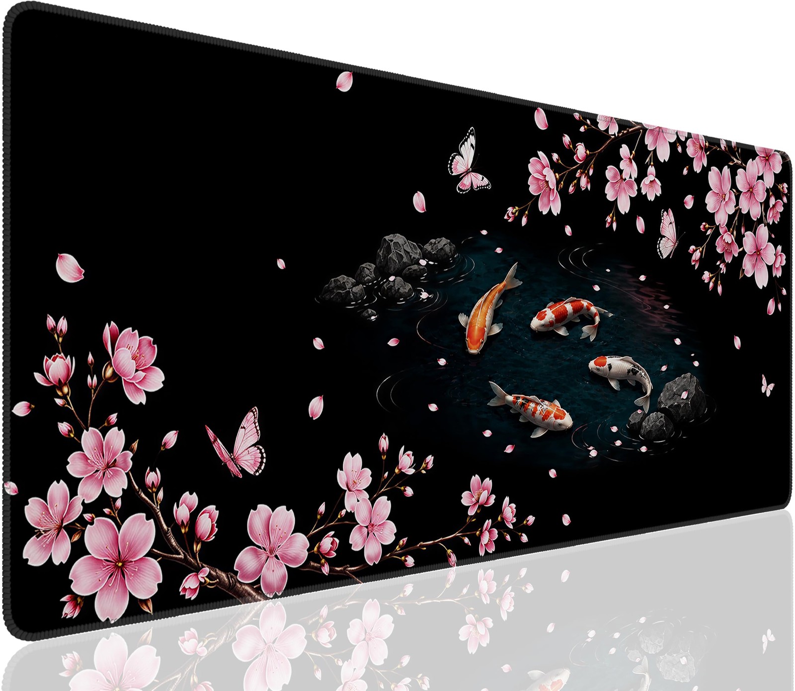 CFMSFKEJI Large Gaming Mouse Pad, Color Cherry Blossom Koi Fish 31.5x11.8 Inch