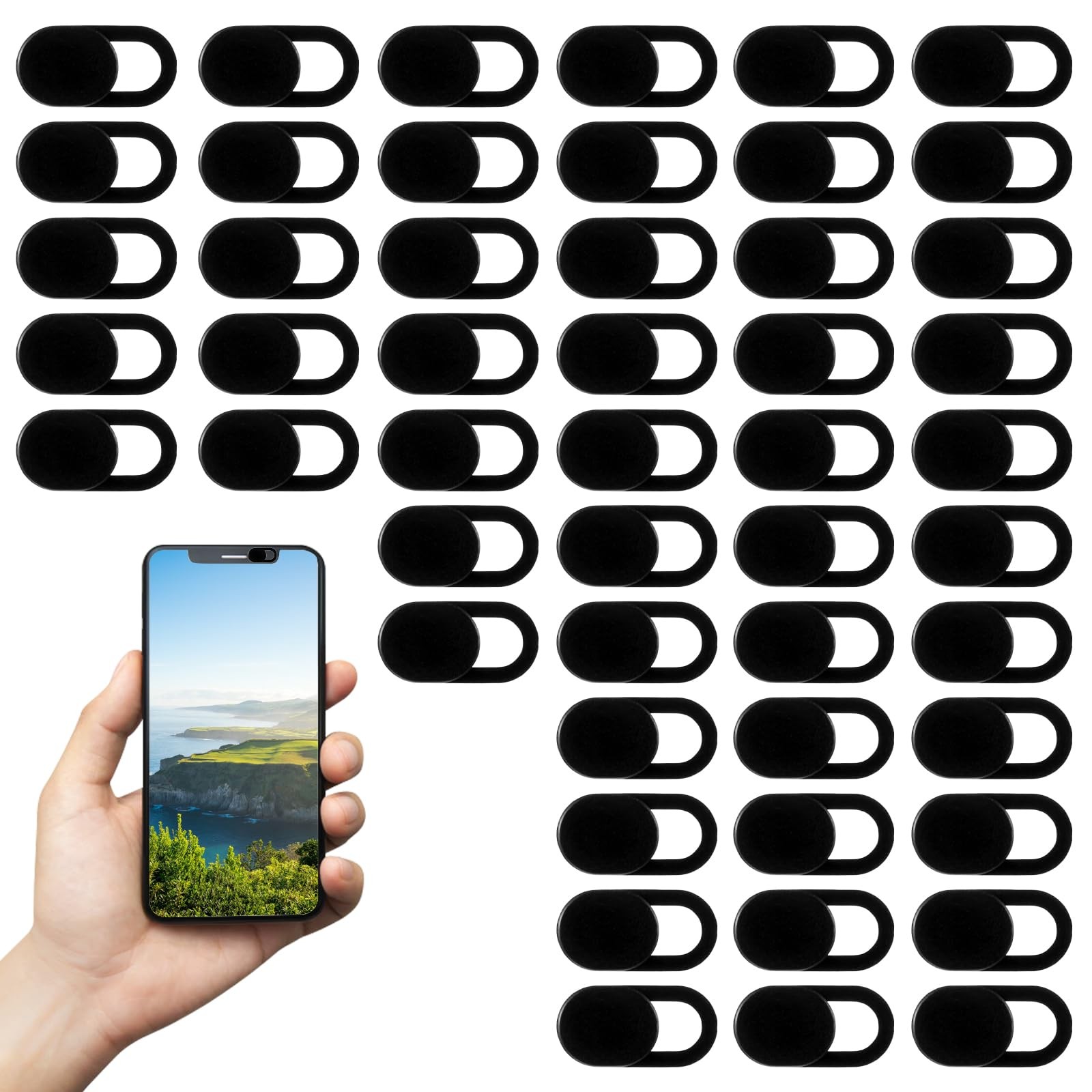 50 Pcs Webcam Cover Slide, 0.023 Inch Ultra-Thin Universal Privacy Cover Blac...