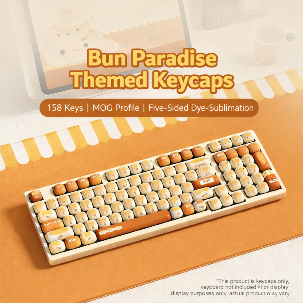 Cute MOG Profile PBT Keycap Set 138 Keys Mechanical Keyboard Cream Cartoon Style