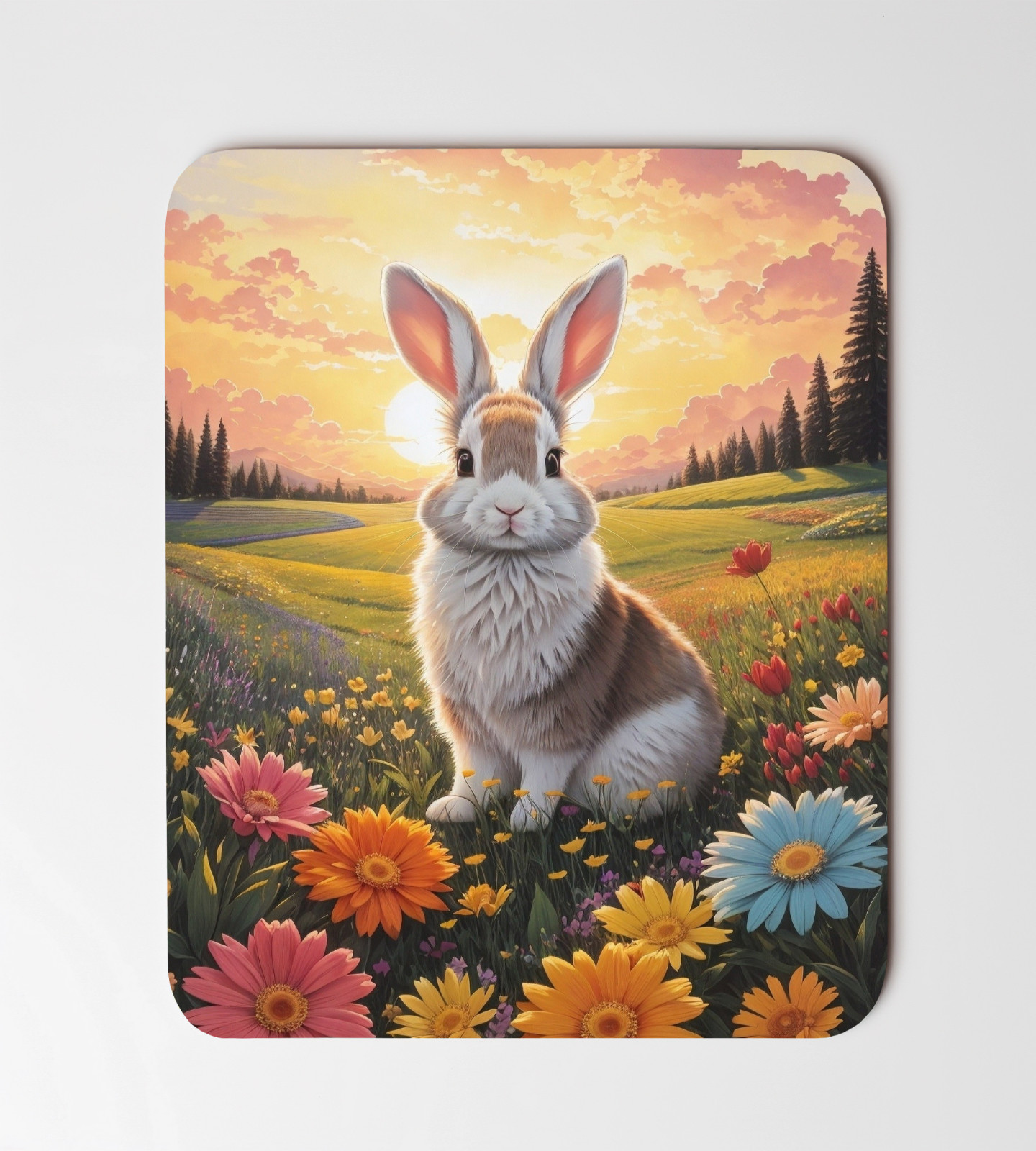 Cute Bunny & Flowers Mouse Pad 9.5"x8" Non Slip Rubber Bottom Rectangle Mousepad