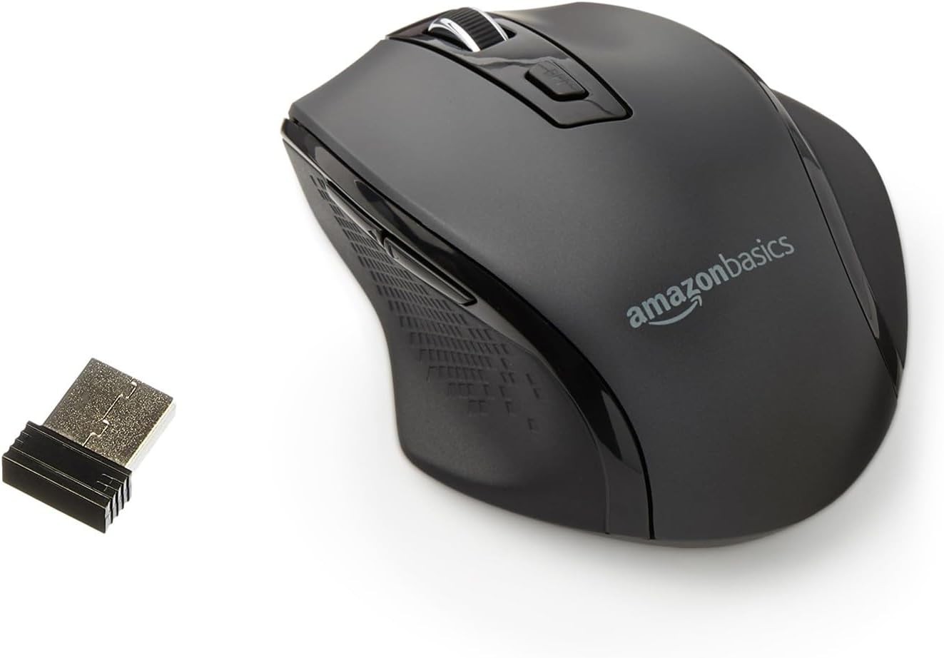 Amazon Basics Portable Wireless Computer Mouse, Ergonomic, 2.4 GHz Optical, DPI