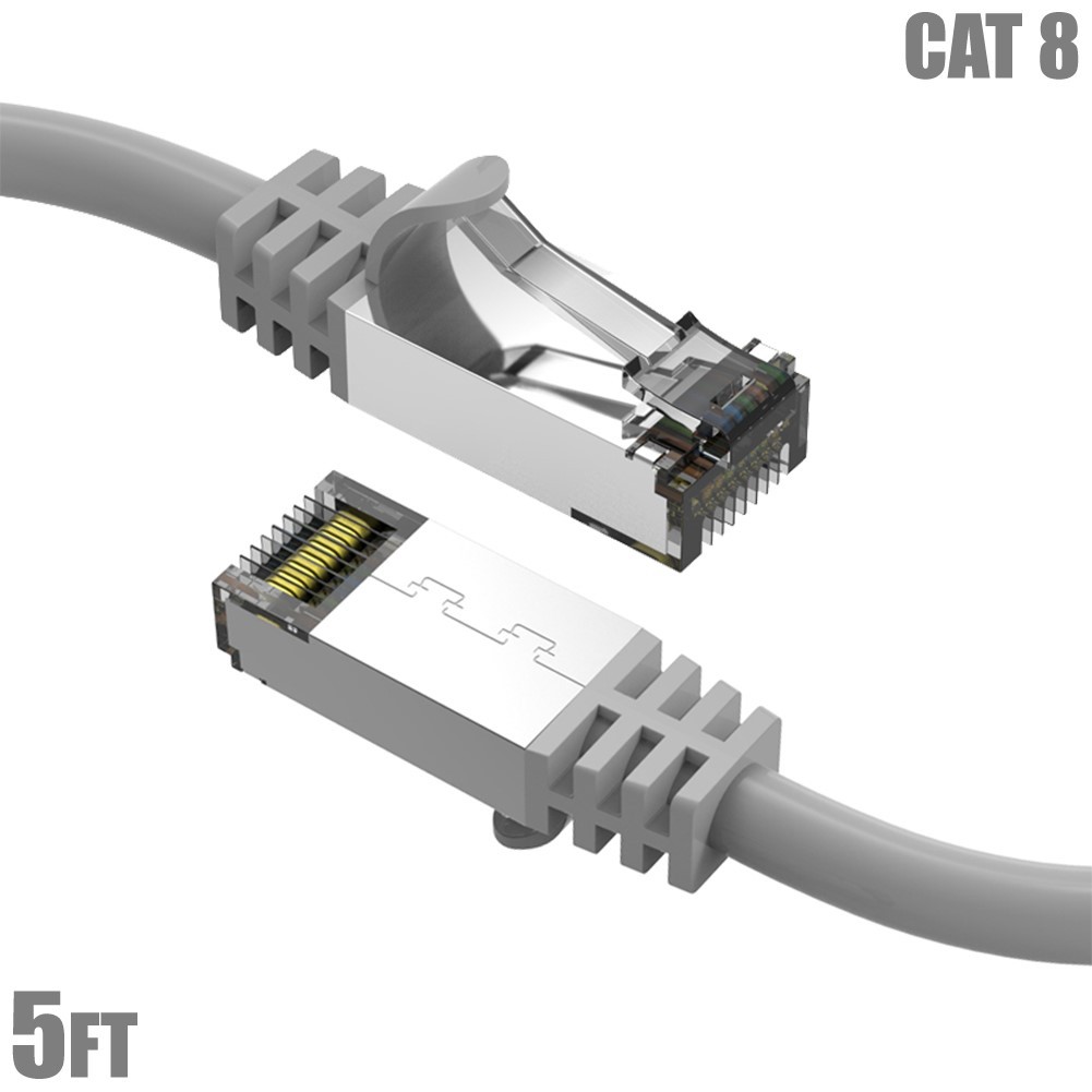 5FT CAT8 RJ45 Network LAN Ethernet SFTP Cable Copper Wire 40Gbps 2GHz 26AWG Gray