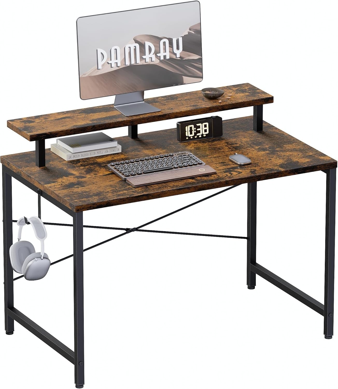 32 Inch Small Computer Desk with Monitor Stand, Simple Office Desk with Headphon