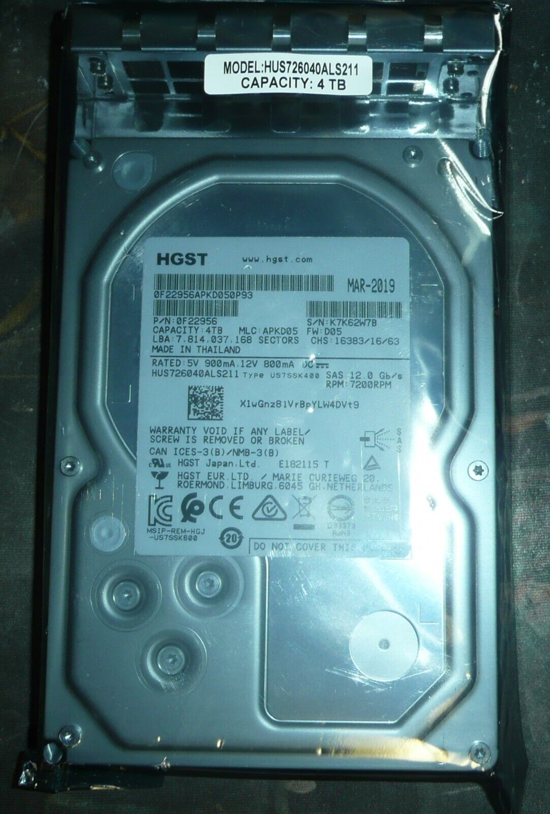 HGST Ultrastar 4TB 7200RPM SATA Data Center Hard Drive HUS726040ALS211 0F22956