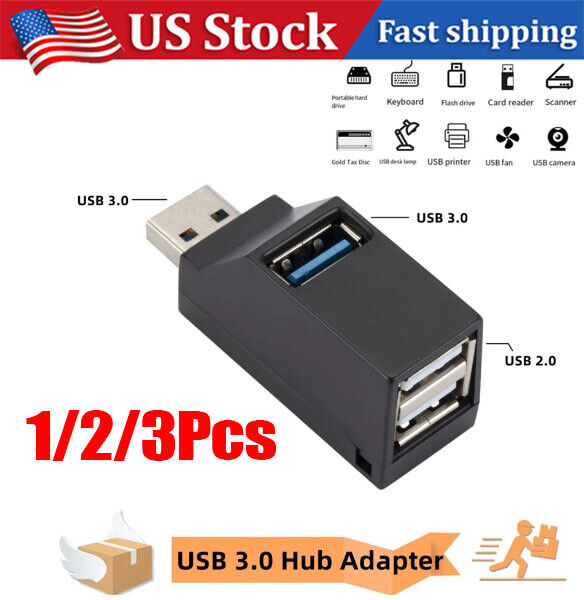 USB 3.0 Hub 3 Ports Mini Splitter High Speed Data Transfer For PC Laptop Macbook