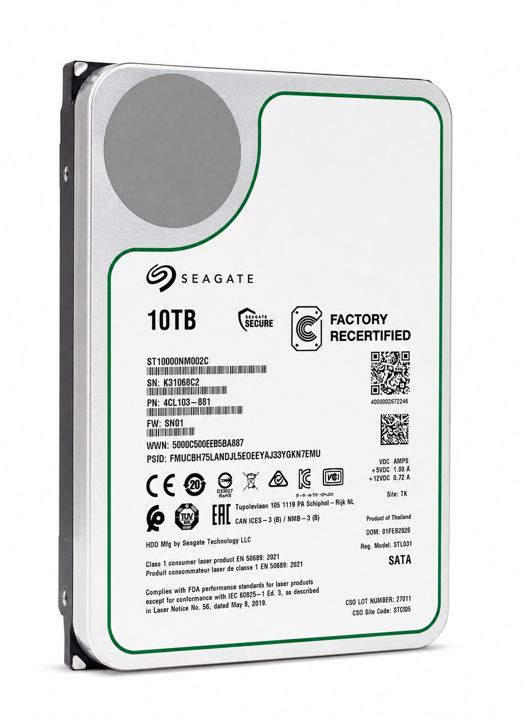 Seagate Exos ST10000NM002C 10TB CMR 7200RPM SATA6Gb/s 3.5" Enterprise Hard Drive