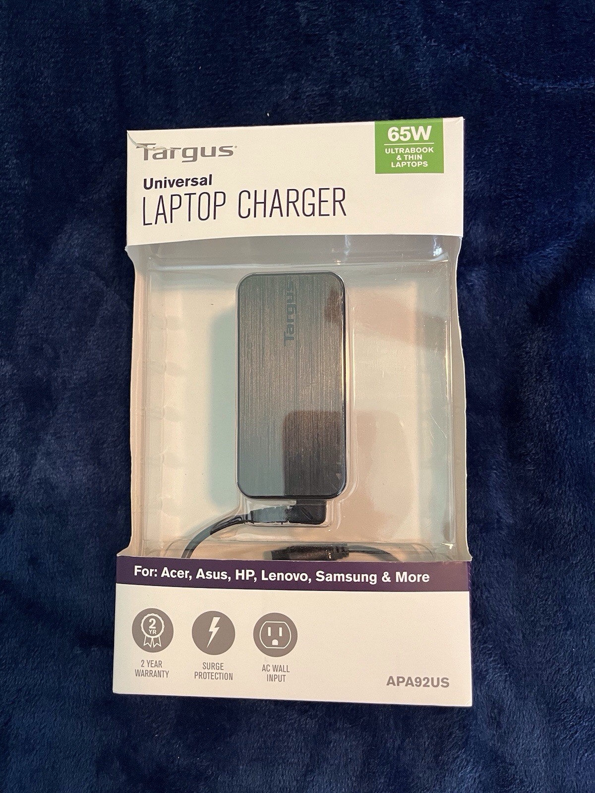 Targus 65W Universal AC Laptop Charger APA92US 19.5V 3.33A Black