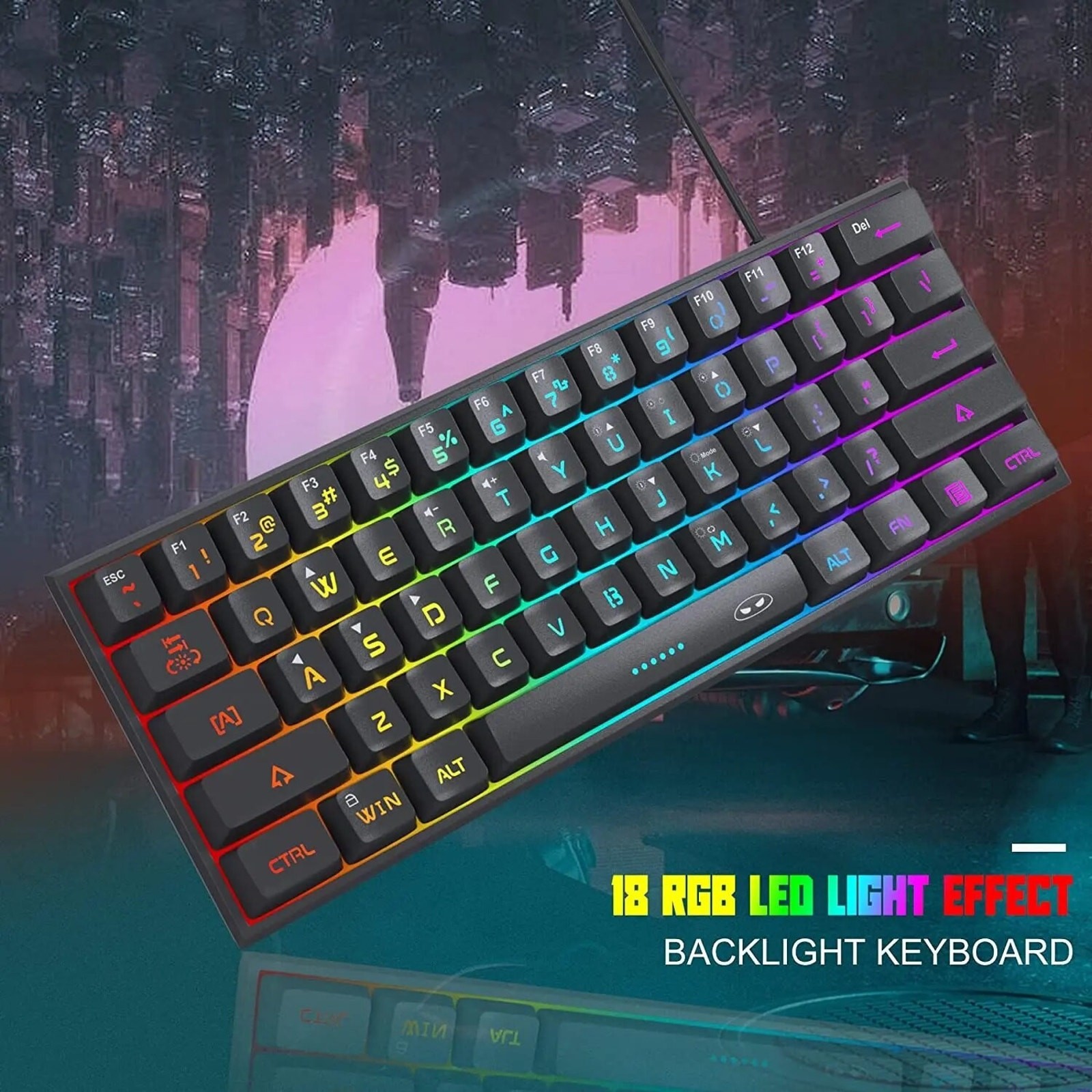 MageGee TS91 Mini 60% Wired One Handed Gaming Keyboard, RGB Backlit, Black