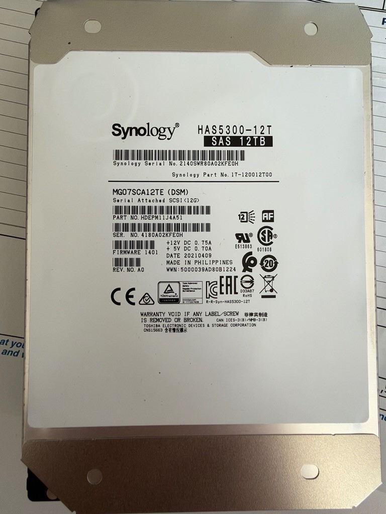QTY 2 - Synology HAS5300 12 TB Hard Drive - 3.5" Internal - SAS (12Gb/s SAS)