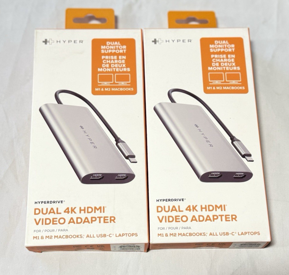 LOT OF 2 HyperDrive USB-C HDMI Converter Cable Dual 4K 60Hz 30Hz HDM1 Silver NEW
