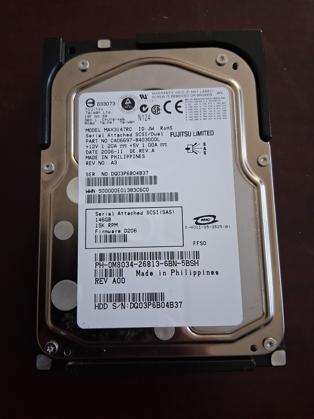 Fujitsu Max3147rc HDD 3.5" SAS Hard Disk Server 146GB 15K RPM Hard Drive