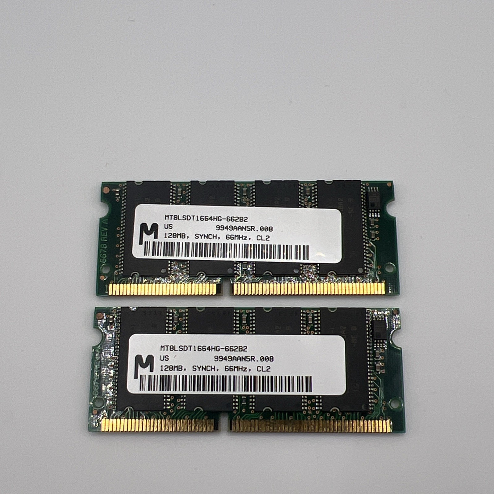 2 Pcs 128MB Micron SODIMM RAM MT8LSDT 1664HG662B2 PC-66 CL2