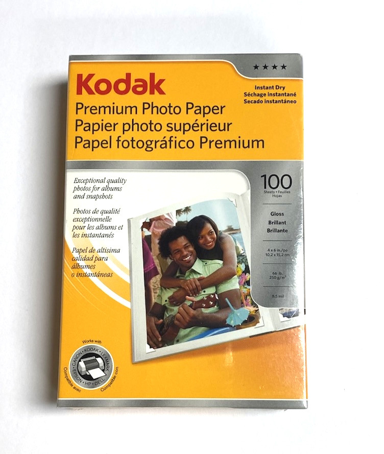 New Kodak 4x6 Photo Paper/Gloss/ 100 Sheets Use With Inkjet Printer Instant Dry