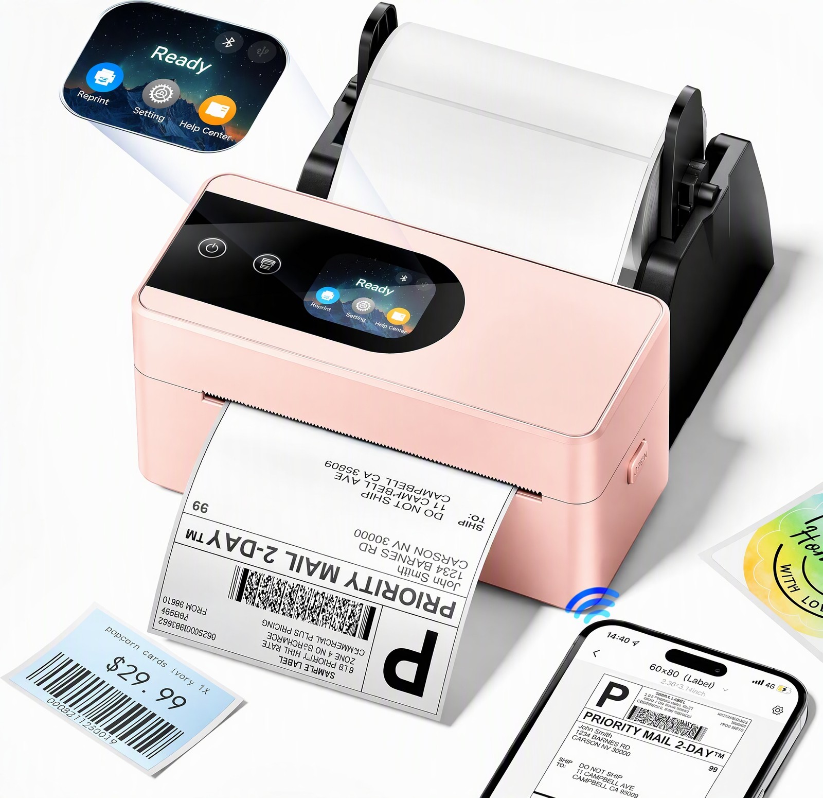 Phomemo PM64D Shipping Label Printer 4x6 Bluetooth Touch Screen with Holder