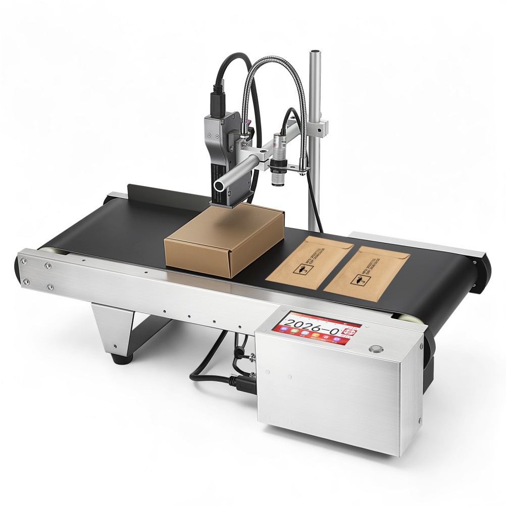 Inkjet Coding Machine with Mini Conveyor Belt, 2-12.7mm Online Inkjet Printer