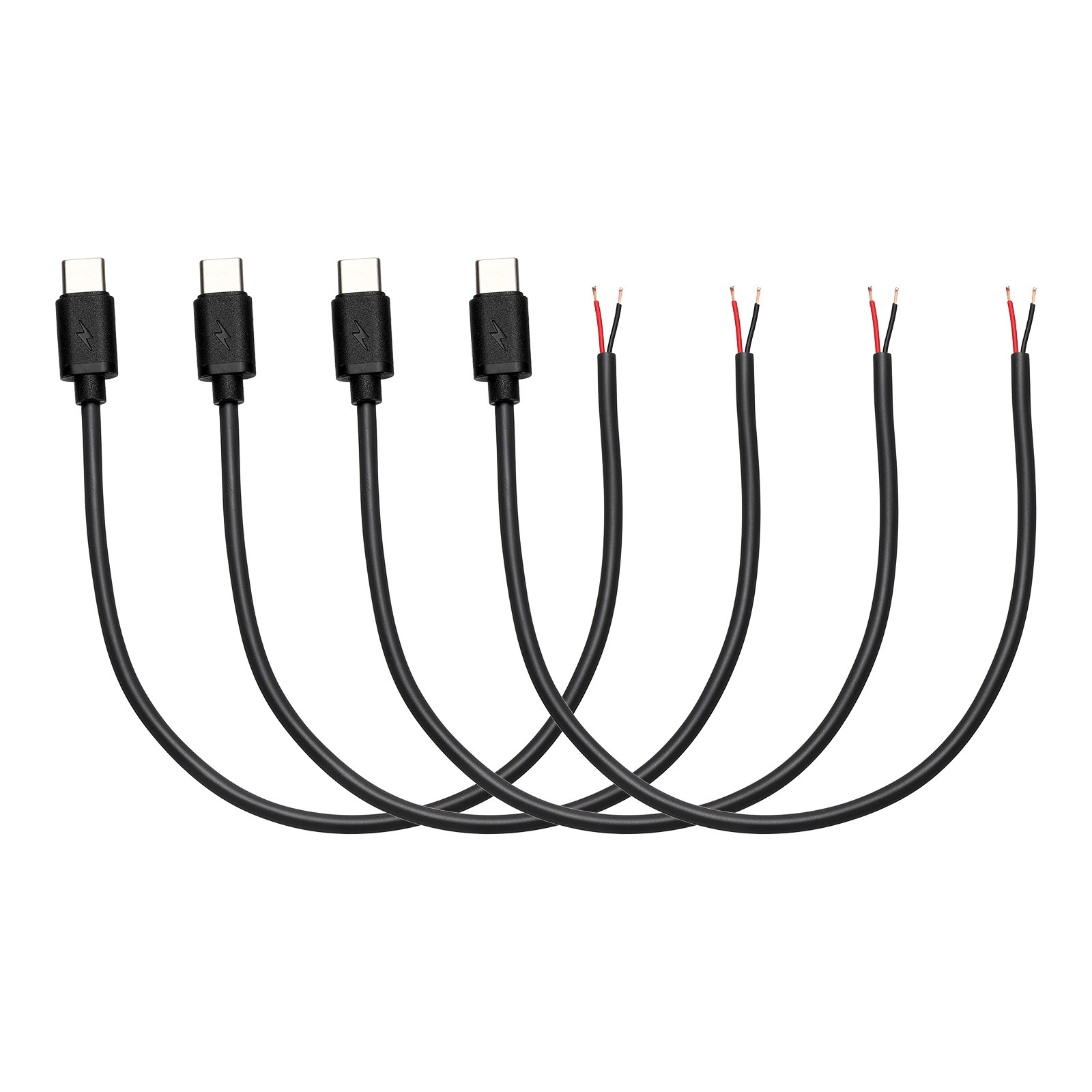4Pcs 0.25m/0.82Ft USB C Pigtail Cable, 5V 2.4A Type C to 2 Pin Wires, Black