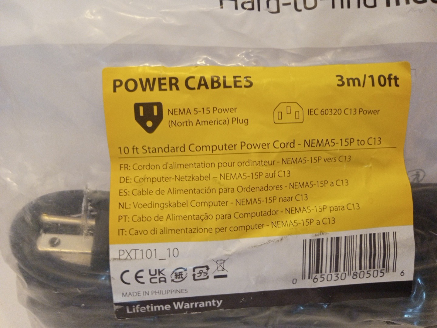 Nema5-15 Power Cord for computer 3m/10ft Power Cable
