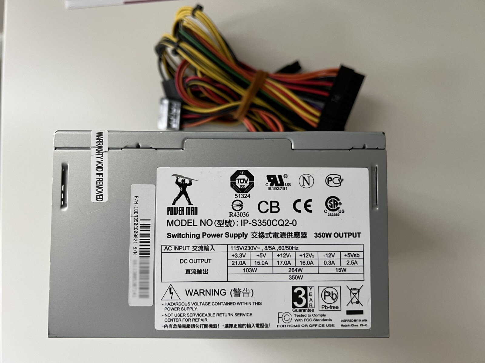 NEW: Power Man  MODEL NO: IP-S350CQ2-0 350W OUTPUT ATX Switching Power Supply