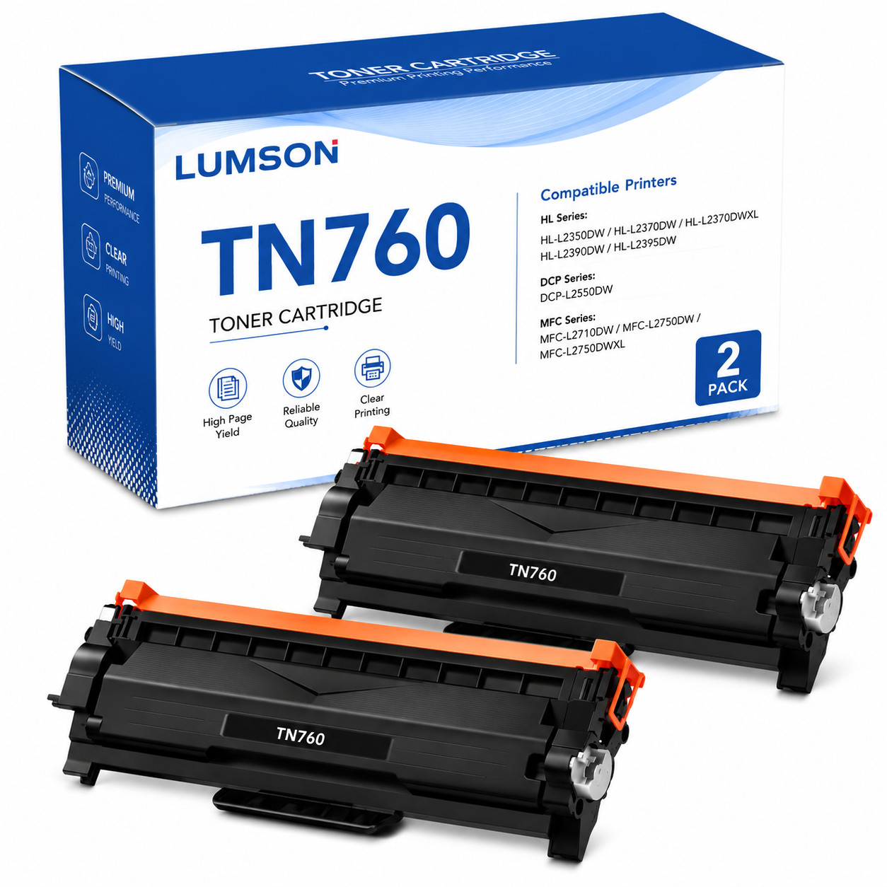 2PK TN760 High Yeild Toner Cartridge for Brother HL-L2390DW MFC-L2710DW