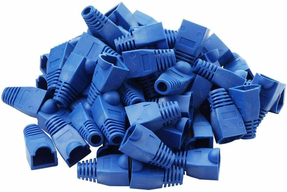 RJ45 Strain Relief Boot Blue Cat5e/Cat6 End Cap Ethernet Cable Plug Cover LOT