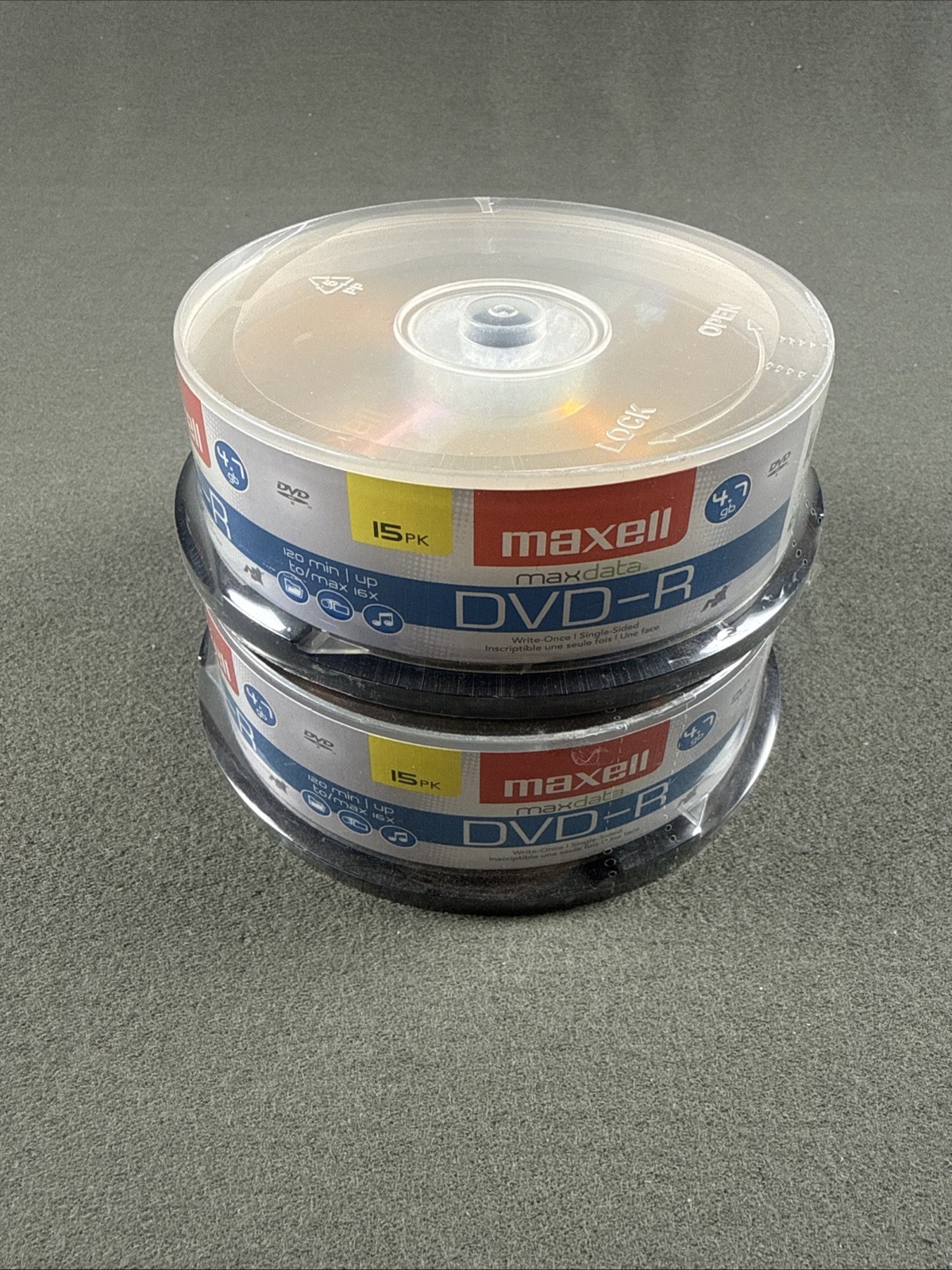 (2) Maxell 15 Pack MaxData 16x 4.7GB DVD-R Blank Discs - 30 Discs Total