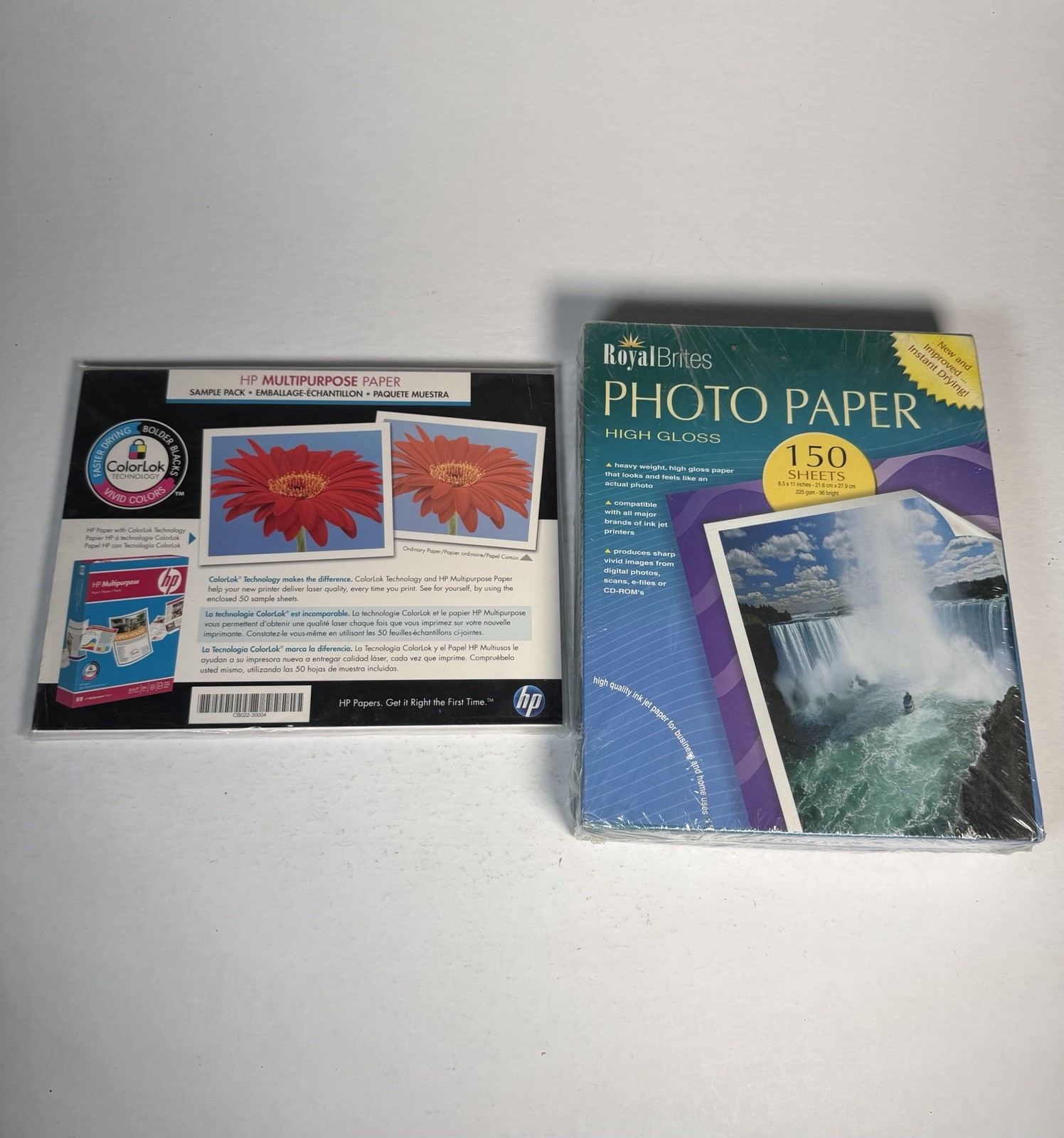 Photo Paper Lot Royal Brites High Gloss 150 Sheets + HP Multipurpose Sample Pack