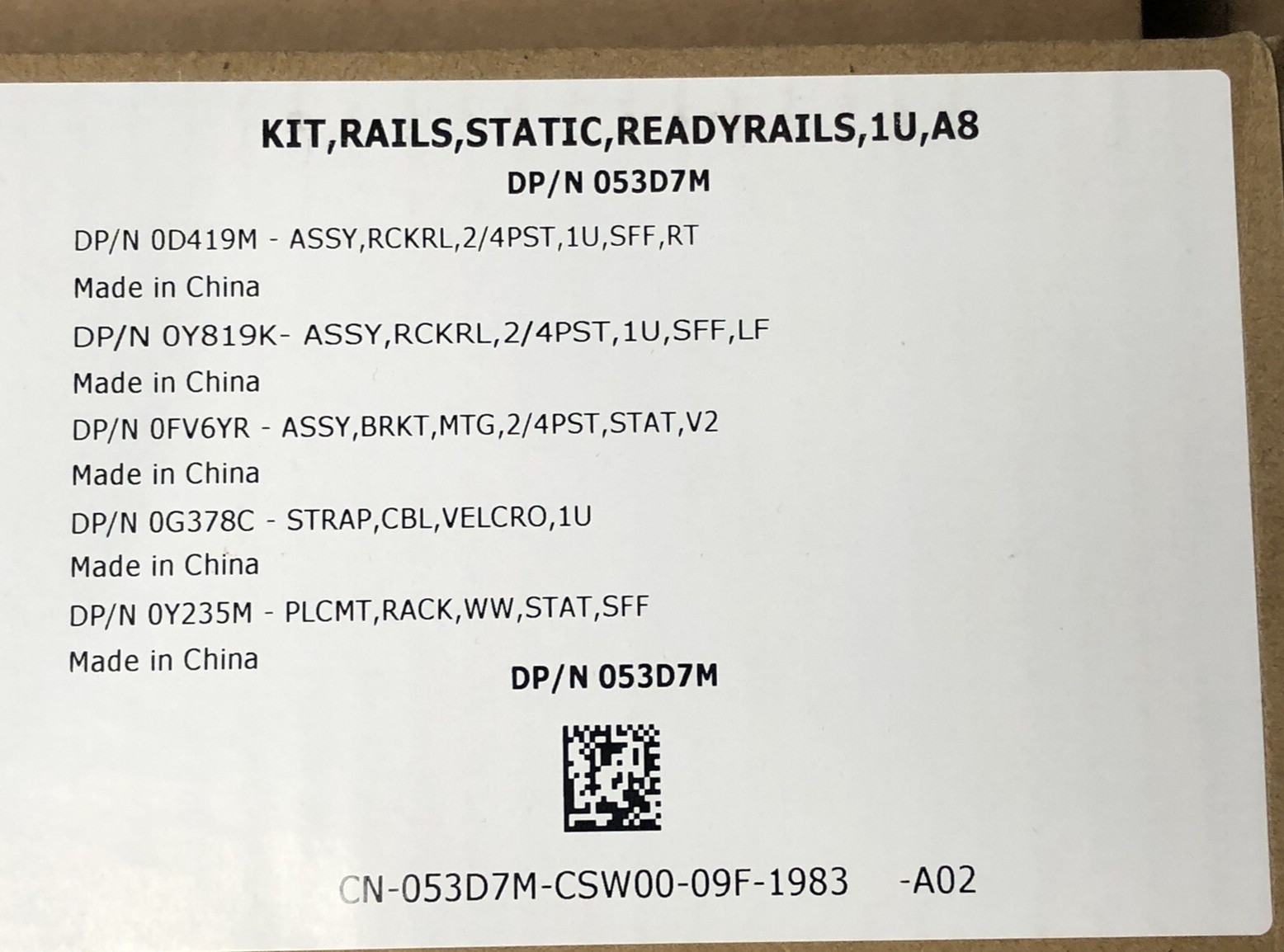 Dell Static Rail 1U Kit 2 or 4-Post R330 R340 R430 R440 R620 R630 R640 R6515 A8