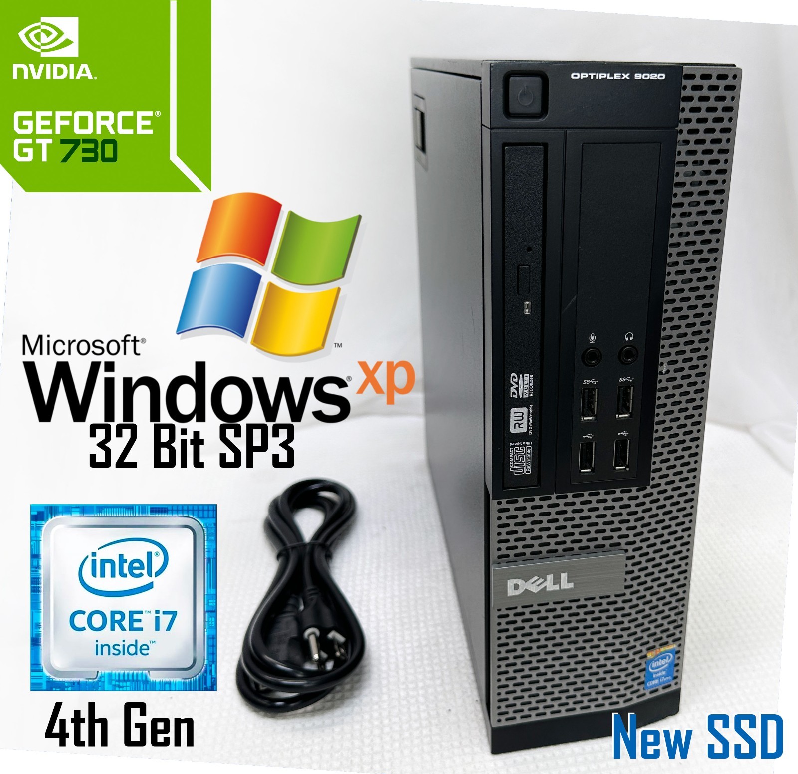 Windows XP PRO 32 bit SP3-Dell Opti RETRO GAMING SFF i7, NEW 512GB SSD+ DP 2 VGA