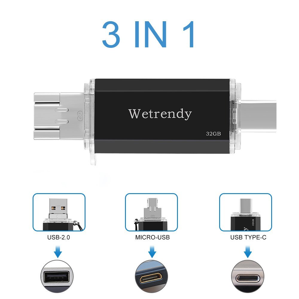 USB C Drive 32GB Phone USB Drive,100% Real Capacity 3IN1 Type-C/Micro USB/USB2.0