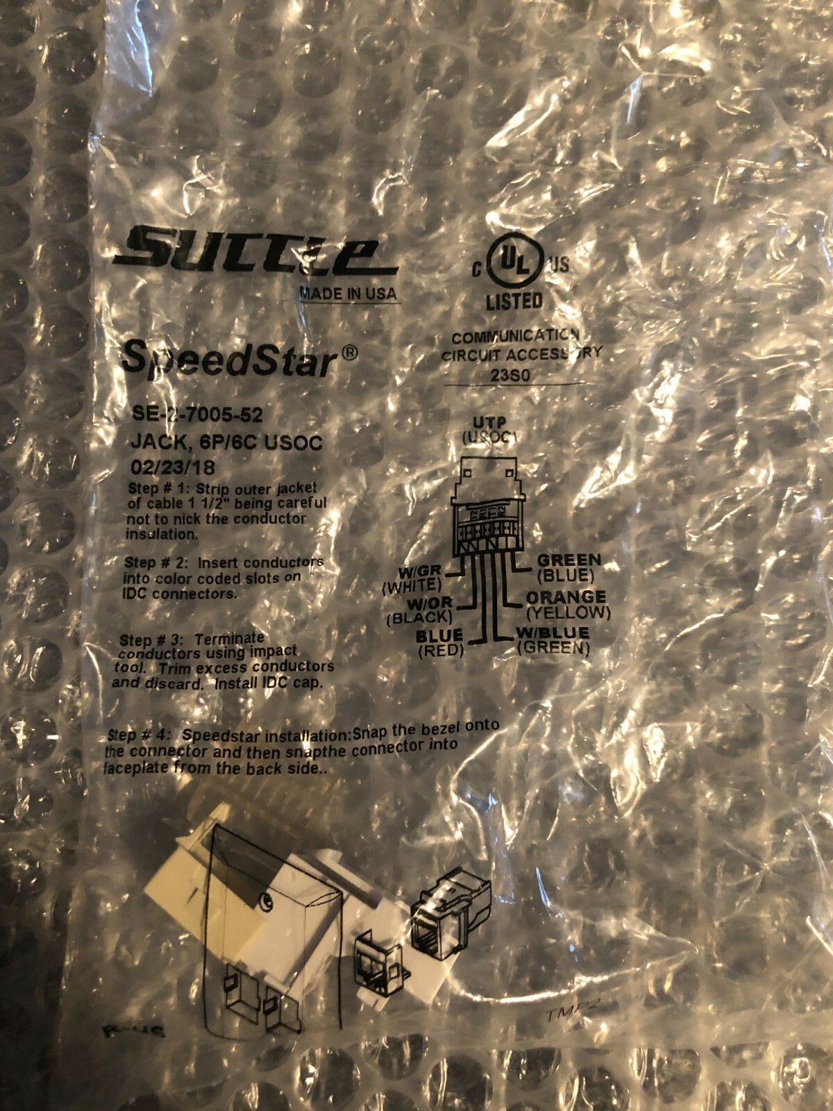 SUTTLE SPEEDSTAR SE-2-7005-52 JACK 6P/6C USOC CIRCUIT ACCESSORY