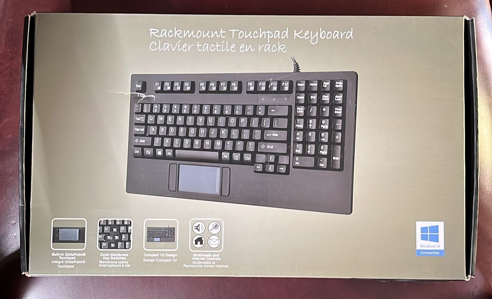 Adesso 1U Rackmount Touchpad Keyboard Compact USB Wired with Glide Point