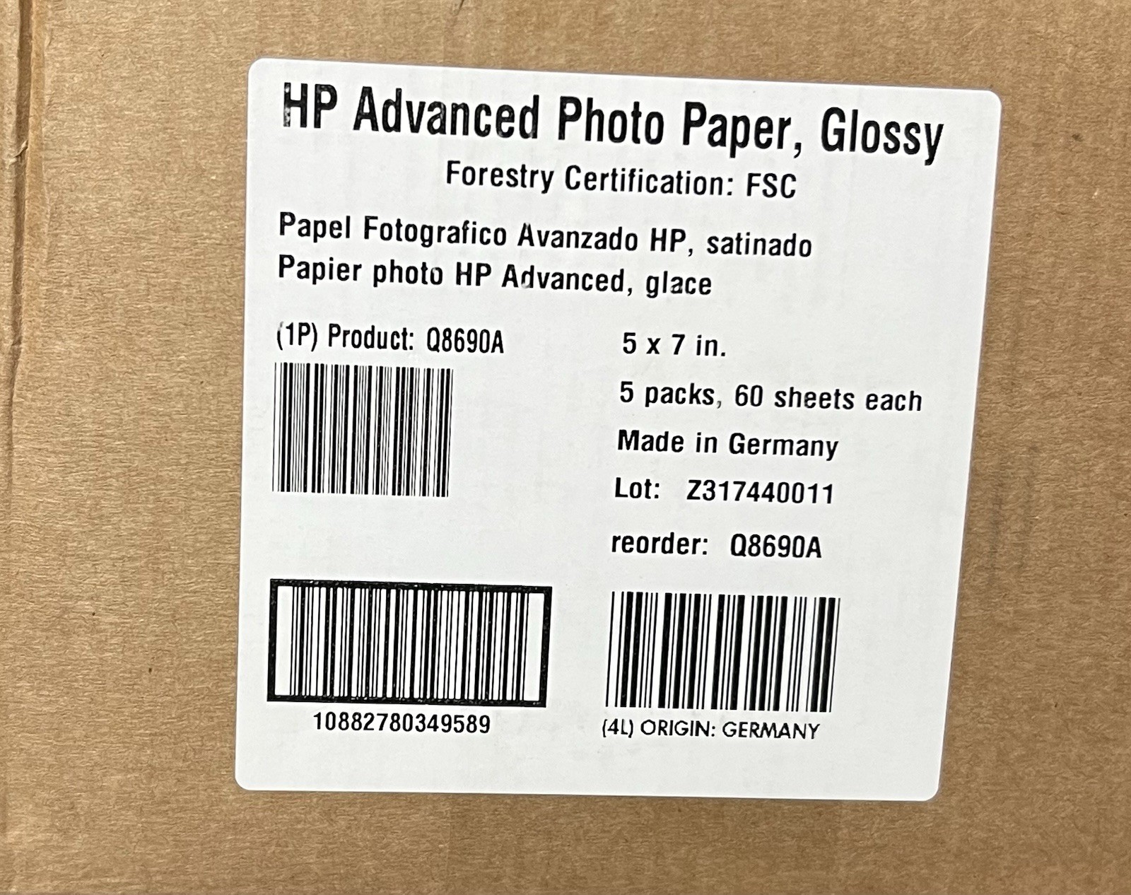 HP Advanced Photo Paper Glossy 5x7 Q8690A 300 Sheets Total