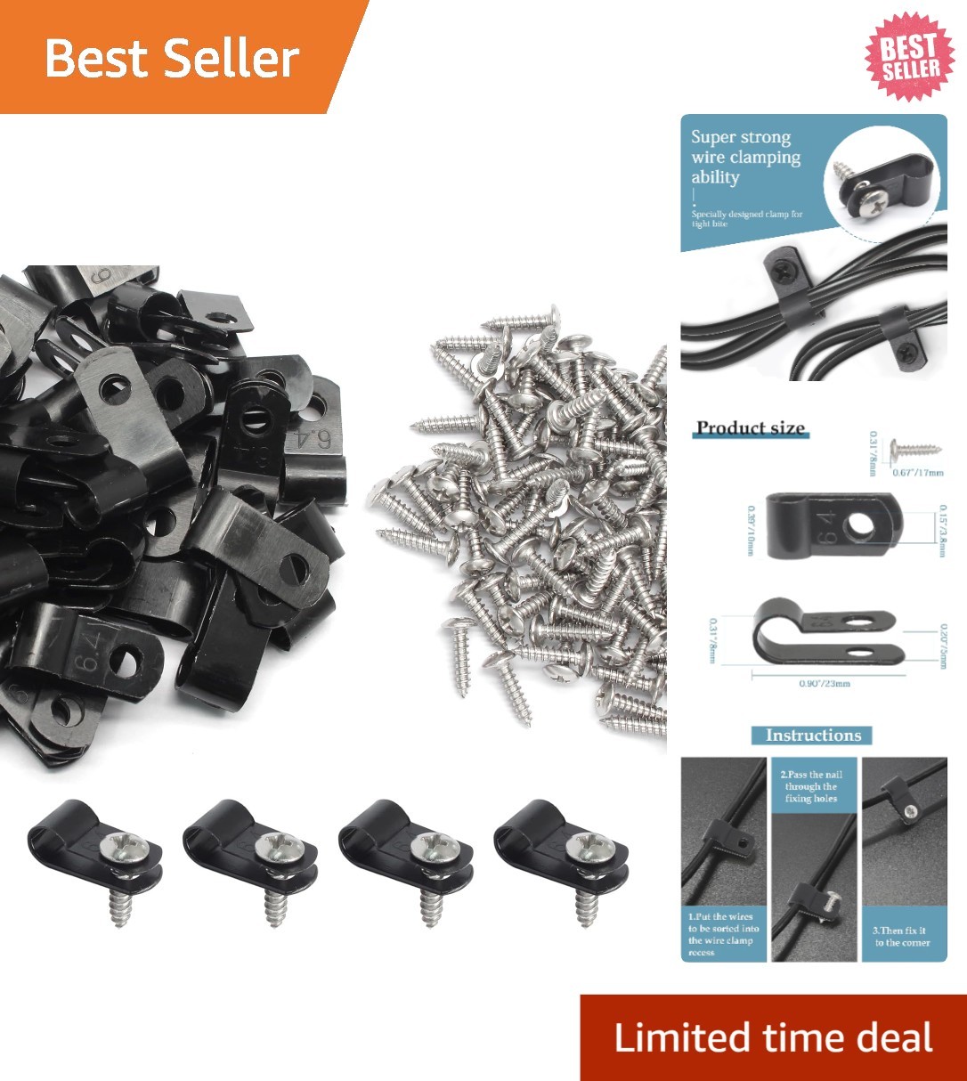 Versatile 1/4 Inch Black Nylon Cable Clips | 50 Pcs for Tidy Home & Tech Spaces