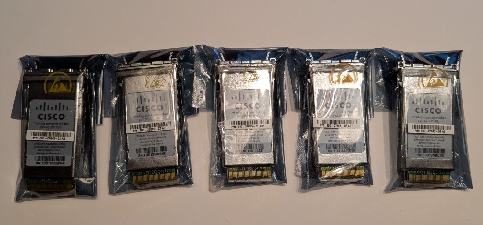 Lot Of 5 Cisco GBIC TwinGig Converter Module CVR-X2-SFP V02 P/N: 800-27645-02