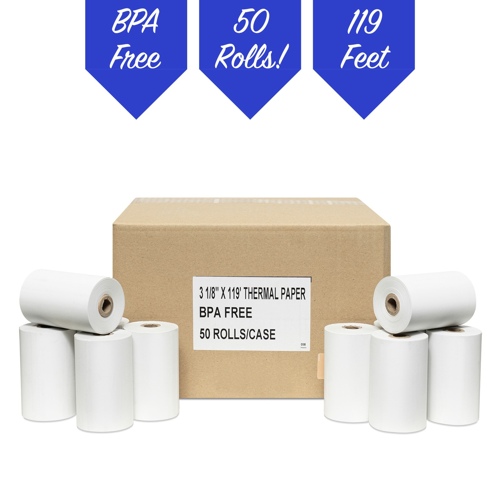 3 1/8" x 119' Thermal Paper for First Data FD100 FD200 and FD300, 50 Rolls.