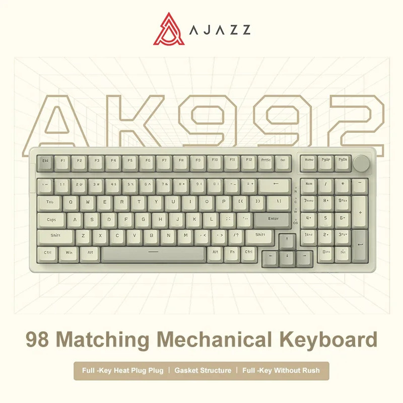 AK992 98-Key Mechanical Keyboard Hot Swap USB-C PBT Ice Blue Backlit Knob