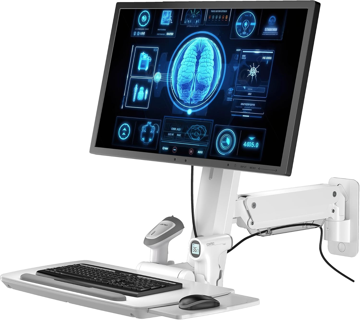 MED02 Medical Wall Mount Workstation with Folding Keyboard Tray | Large Sliding