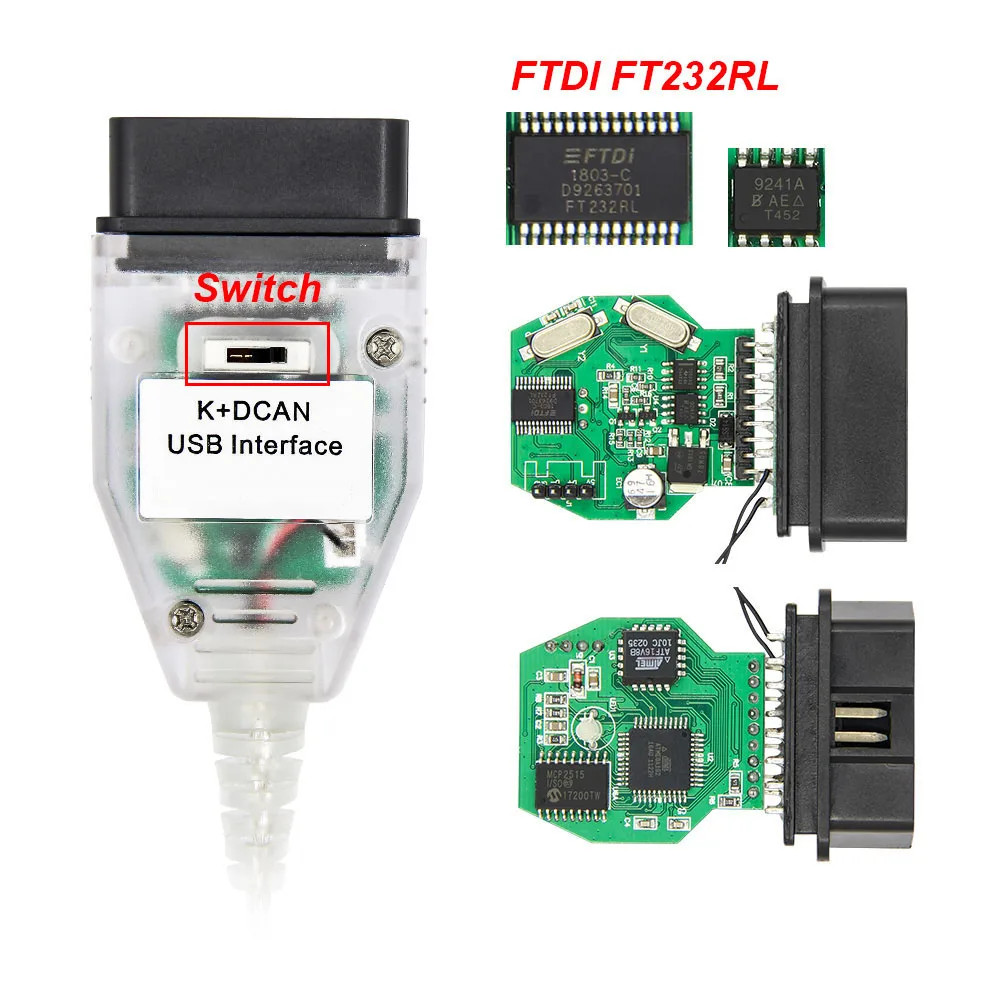 Car Diagnostic Tools OBD 2 Scanner Switch USB Interface Cable K+DCAN OBD Cable