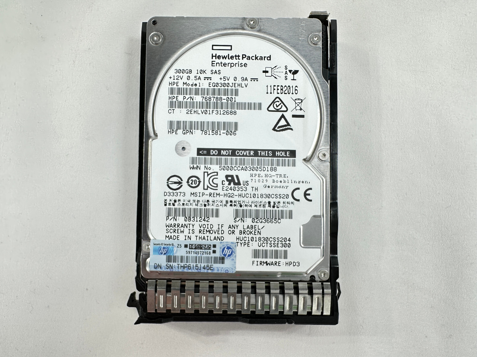HPE 768788-001 300GB 6G SAS 10K RPM SFF 2.5" HDD Hard Drive SC 0B31242 MV