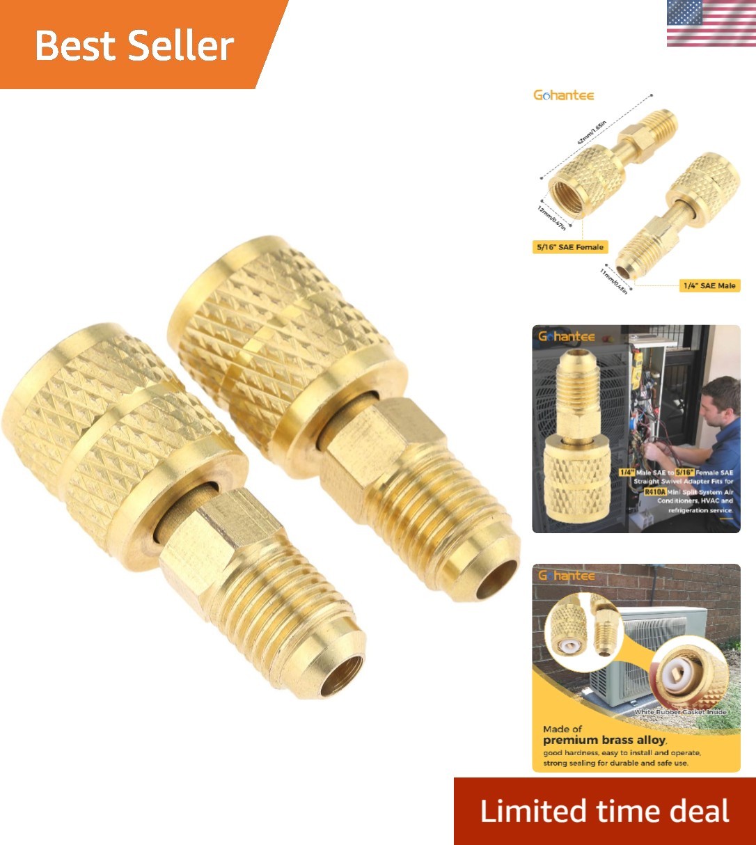 Safe and Durable R410A Mini Split Adapter Kit - 2 Brass Couplers Included