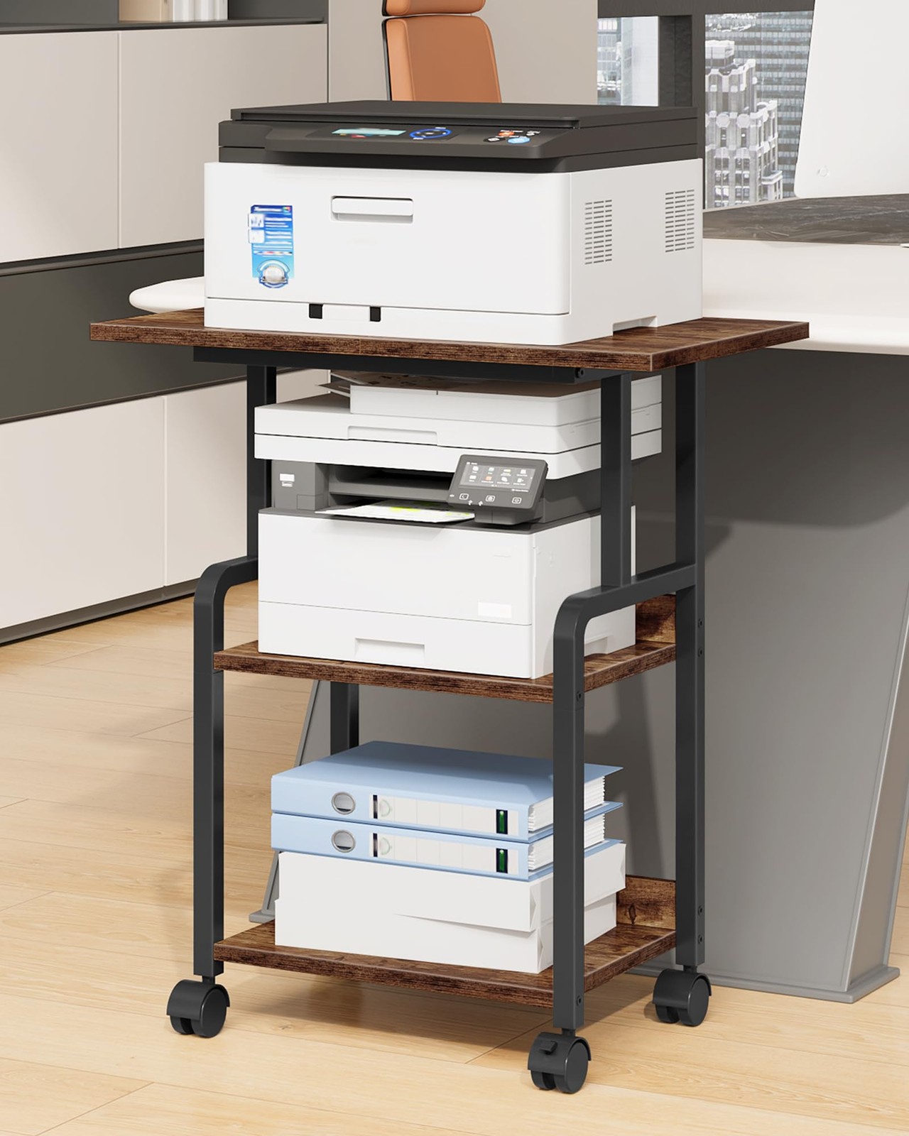 23.6-in Printer Stand with Storage, 3-Tier Printer Table for Home Office, Pri...