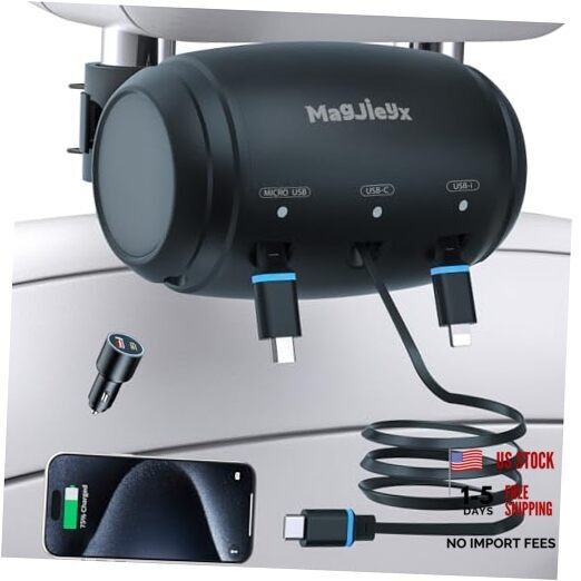 Multi Retractable Car Charger Station, Headrest 3 in Charging Box+38W Adapter