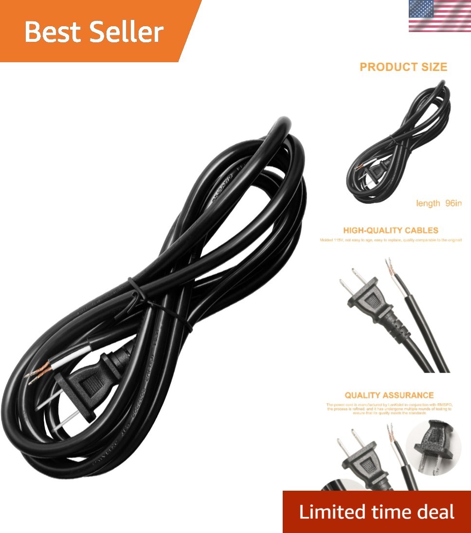 16/2 Gauge Power Cord Replacement, 8FT Length, 15A for Safe Operation